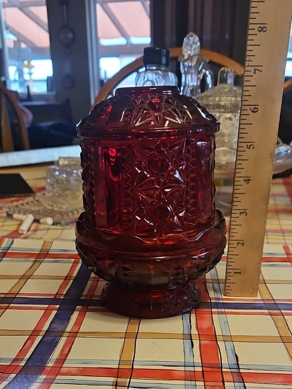 Ruby Red Pressed Glass Covered Candy Dish - Home Accents
